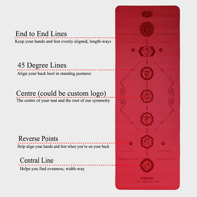 Custom PU Rubber Yoga Mat With Alignment Lines 