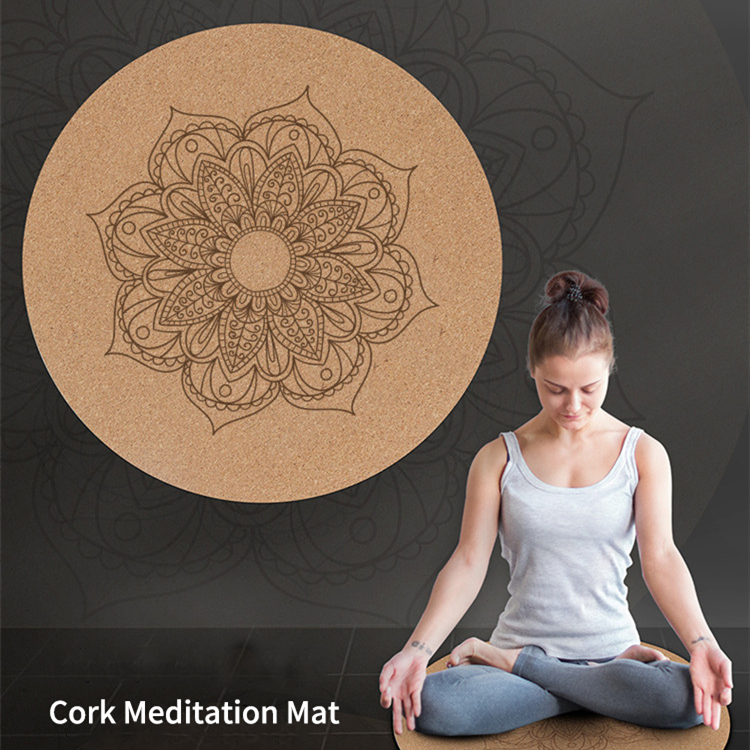 Factory Custom Printed Natural Cork Rubber Round Meditation Printed Yoga Mat